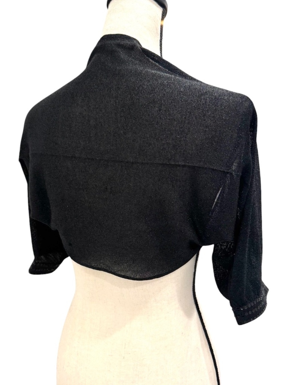 ADOLFO DOMINGUEZ BLACK METALLIC SHIMMER OPEN FRONT BOLERO SHRUG - Picture 5 of 16